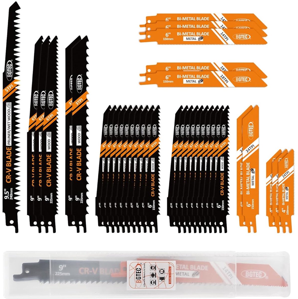 SnelShoppen - 36-delige Reciprocating Saw Blades Set met Opbergdoos - Hout en Metaal Snijden, 4" tot 9-1/2" Lengtes, Pruning Saw Blades