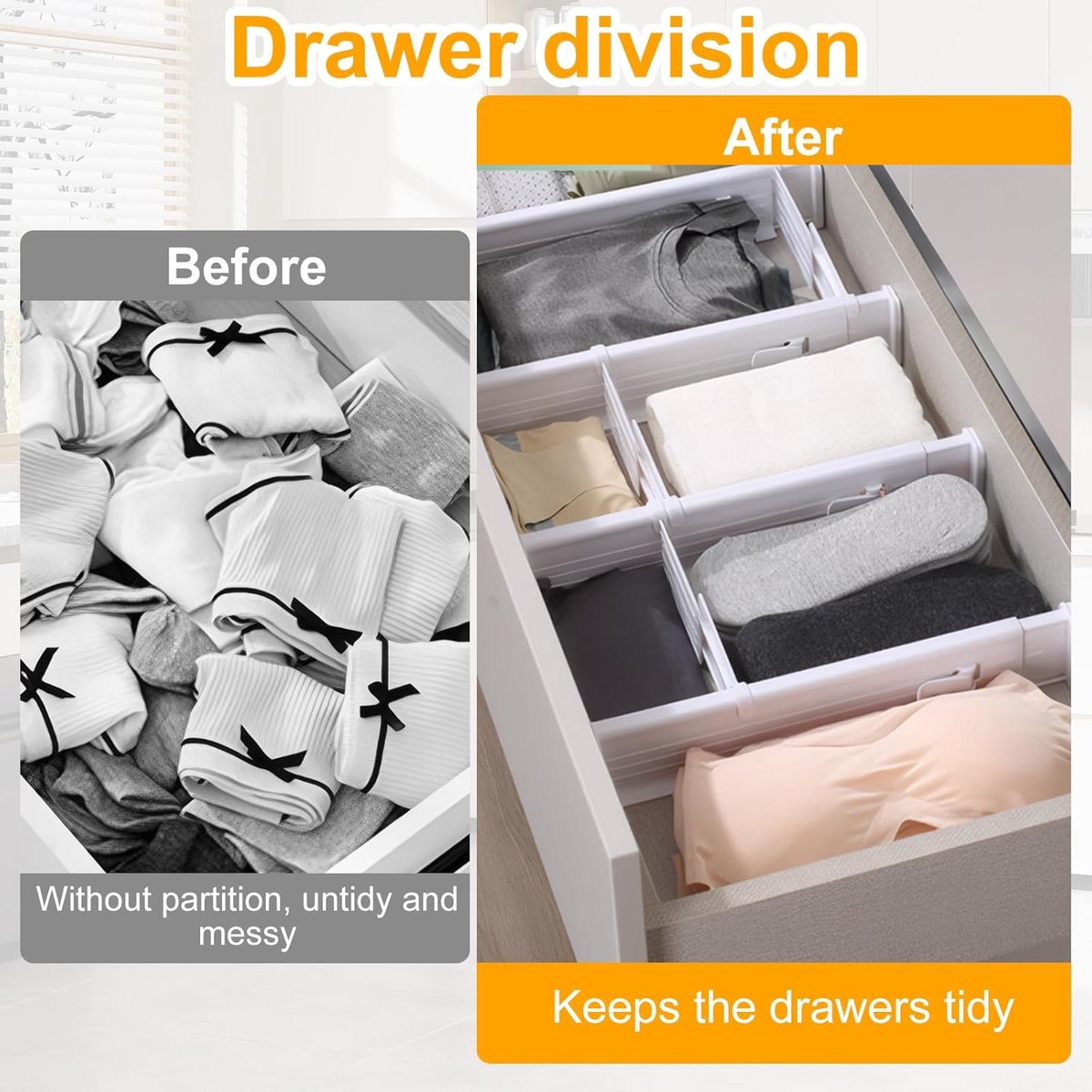 SnelShoppen - 4 Pcs Lade Scheiders Verstelbaar Organizer 6.3cm Hoogte 33-58.5cm Keuken, Slaapkamer, Kasten - Ideaal voor Bestek, Keukenaccessoires en