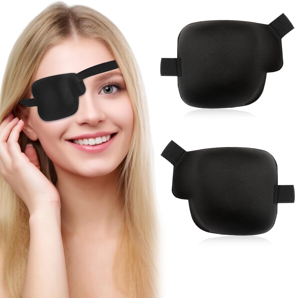 SnelShoppen - 3D Oogmasker Set van 2, Verstelbare Oogflappen voor Volwassenen en Kinderen, Zwart, 9.7 x 8 cm, Ideaal voor Slaap, Reizen, en Ontspannin