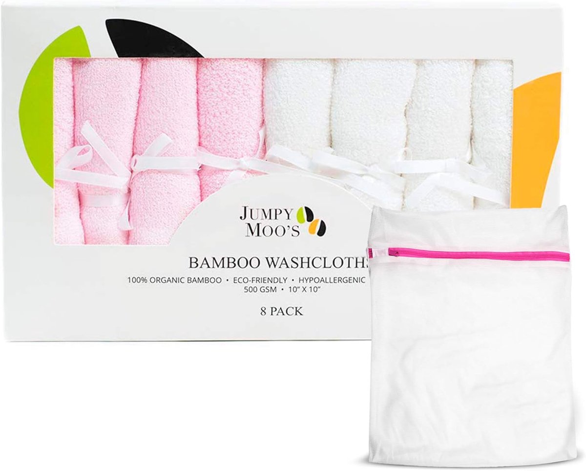 SnelShoppen - Bamboo Baby Washcloths - 8 Stuks Zachte en Organische Doekjes voor Baby's, Kinderen en Volwassenen - Hypoallergene Gezichtsdoekjes - Per