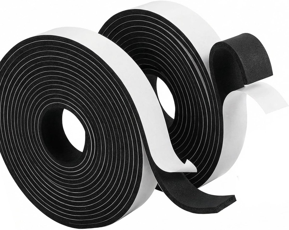Thijox - 2 Stuks Zwart Open Cel Schuimtape, Zelfklevende Afdichtingsstrip van Schuimrubber voor Deur- en Raamisolatie, Geluidsisolatie, Temperatuurbeh