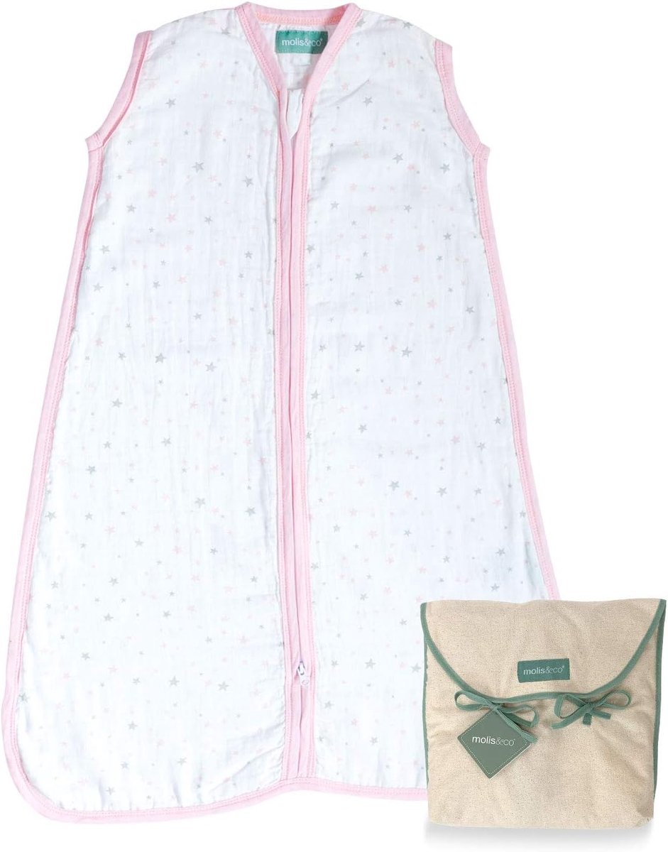 SnelShoppen - Baby slaapzak 100% katoen, ideaal voor zomer, 0.5 TOG, 6-18 maanden, mouwloos, zacht en ademend, roze lucht - perfect voor warme nachten