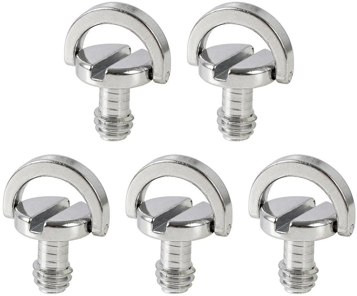 5 x 1/4 inch roestvrijstalen schroeven met D-ring voor statief, monopod en DSLR-camera, ideaal voor camera-accessoires en foto-uitrusting