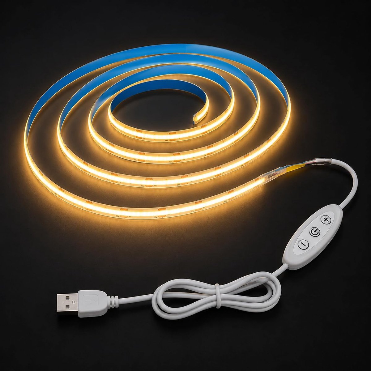 SnelShoppen - 1M Dimbare COB LED Strip Warmwit 2700K USB 5V, Flexibele Onderbouwverlichting met 320 LEDs/m, Ideaal voor Keuken, Slaapkamer, Thuis DIY