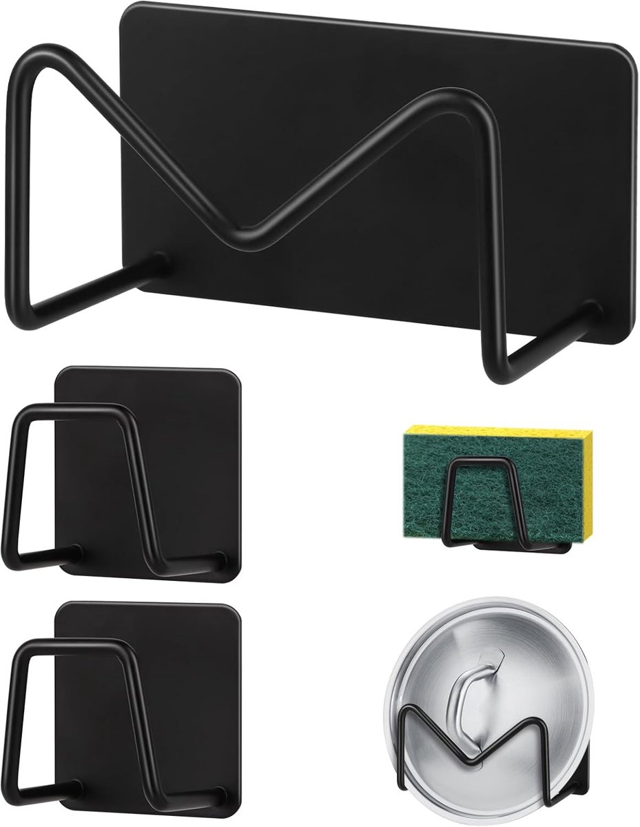 Keuken Organizer - Spons Houder - Ruimte Besparen - Zonder Boren - 3 stuks - Zwart