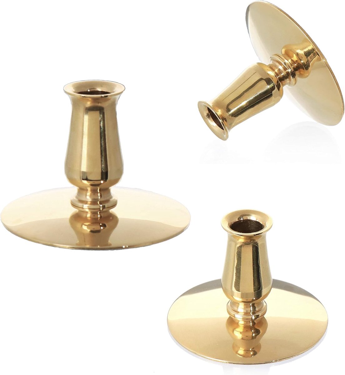 SnelShoppen - 3x Gouden Kandelaar van Messing voor Dunne Altar Kaarsen tot Ø0,9 cm - Rituele Kaarsen Kandelaar voor Bruiloften en Feesten