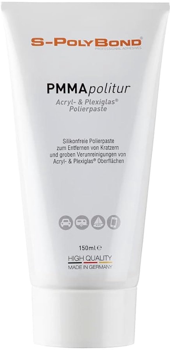 SnelShoppen - S-Polybond PMMA Polish - Acryl en Plexiglas Polijstpasta, Krassen Verwijderaar, Reparatie & Polijspasta voor Koplampen, Epoxyhars, 150 m