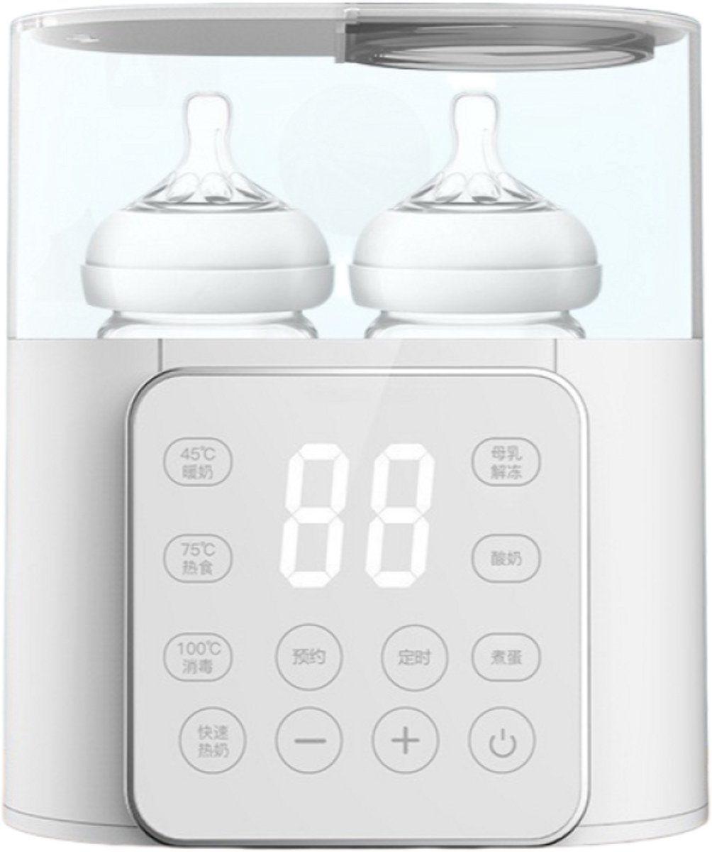 QTTVBTNA -Flesverwarmer - 9-in-1 Babyflesverwarmer - Melkverwarmer - Wit, ontdooien, opwarmen, steriliseren, 24u warmhouden - Voor 2 flessen, LED, touch bediening - Instelbare temp en tijd - Droogkookbeveiliging - Food-grade PP
