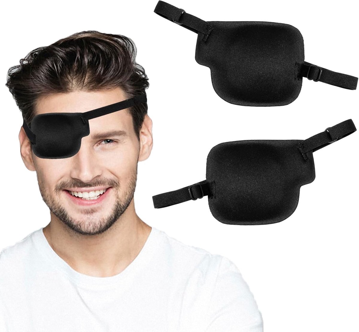 Ooglapje - Verstelbaar 3D Oogmasker - Voor Volwassenen & Kinderen - Zwart (2 Stuks)