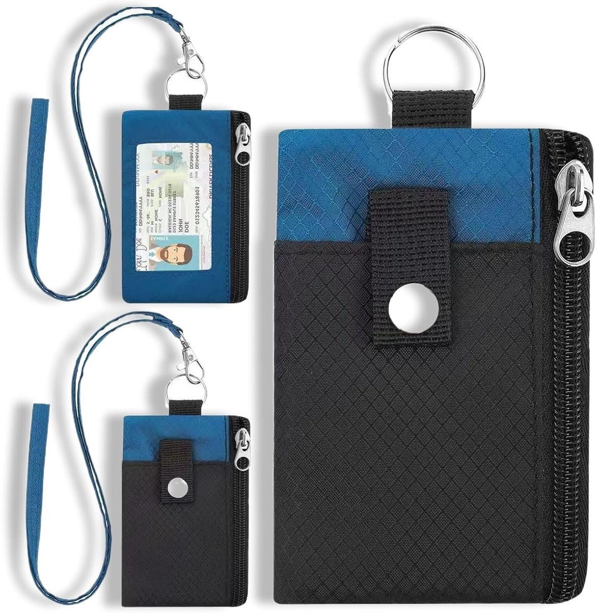 Lichte en duurzame RFID-borsttas in blauw-zwart voor veilige bescherming van identiteitskaarten, creditcards en contant geld tijdens reizen en dagelijks gebruik