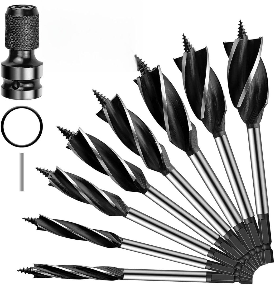 SnelShoppen - 9-delige Houtboor Set van Carbonstaal - Zelftappende Boor met Impact Adapter - 10/16/18/20/22/25/32/35mm - Voor Precisie in Houtbewerkin