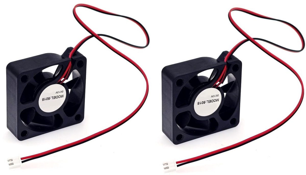 SnelShoppen - 2 Stuks DC 12V Mini Koelventilator 50x50x15mm met 2 Pin Leads, 6700rpm, 0.12A, Brushless Ventilator voor 3D Printer, Koeling en Ventilat