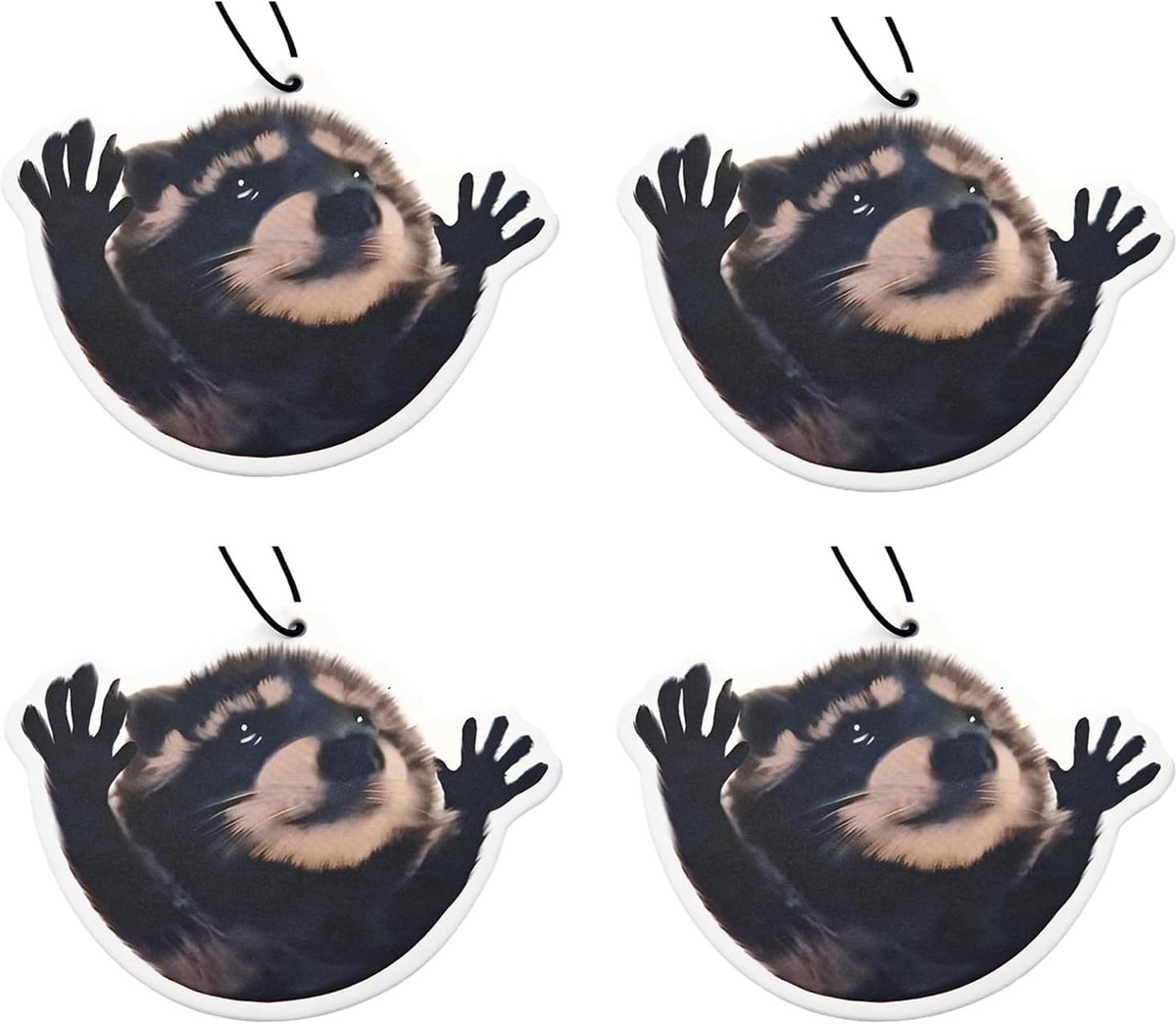 SnelShoppen - Set van 4 Raccoon Print Auto Luchtverfrissers - Dubbelzijdige Hangers met Vanille Geur - Perfect voor Auto, Van en Camper