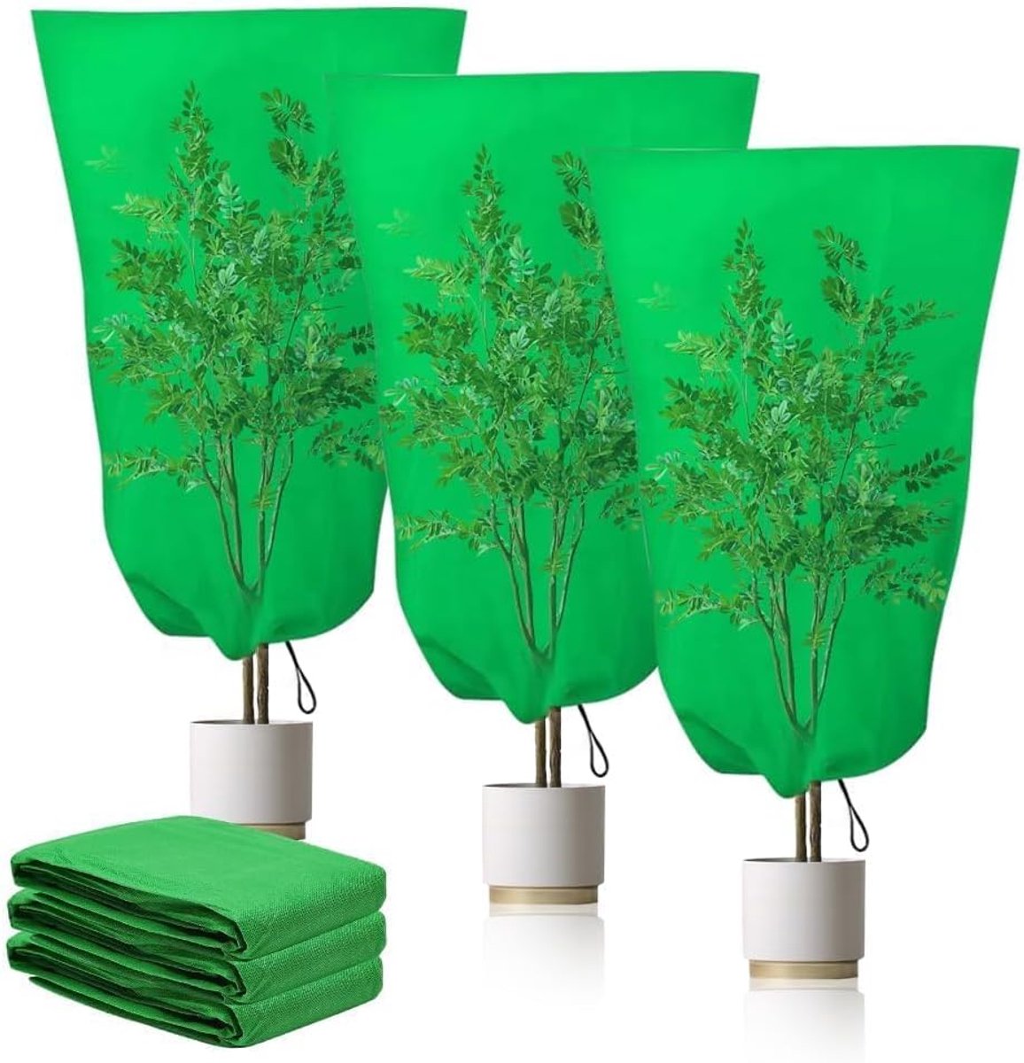 SnelShoppen - Pack van 3 plantbeschermers 80 x 100 cm winterbescherming, vorstbescherming, herbruikbare plantenbeschermhoes met trekkoord voor tuin en