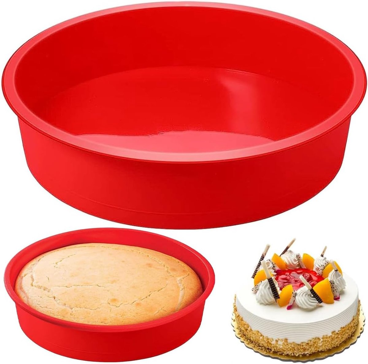 SnelShoppen - Set van 2 Silicone Bakvormen 21.5 cm Rond, Nonstick Cake Mallen, Hittebestendig en Vaatwasserbestendig, Herbruikbare Silicone Cake Molds