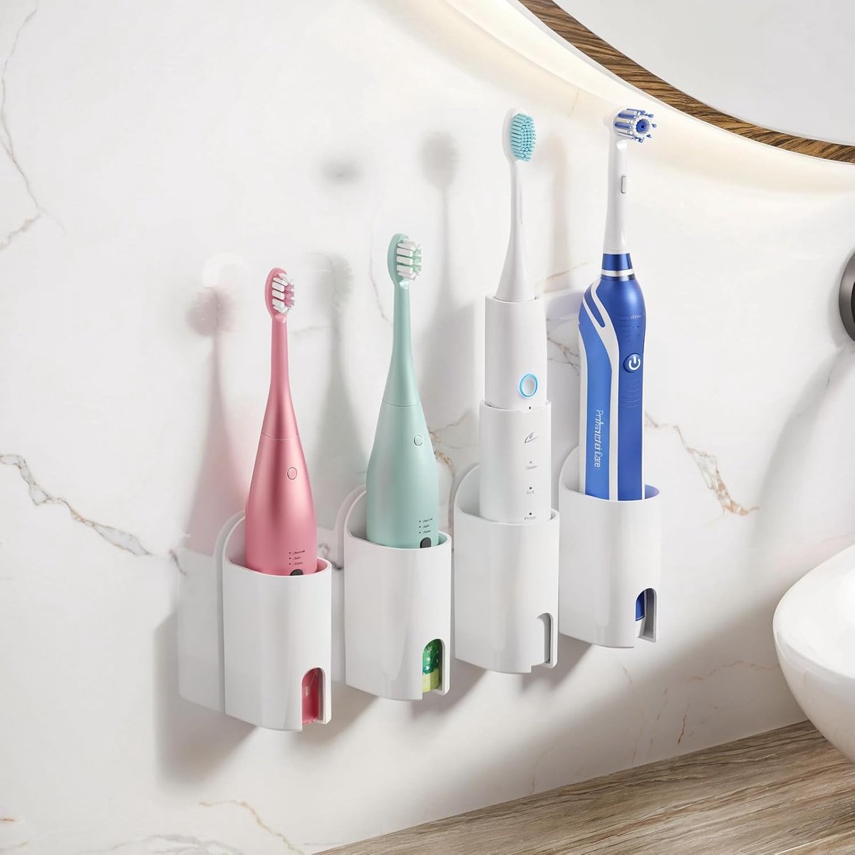 Thijox - Elektrische Tandenborstelhouder 4 Stuks - Zelfklevende Wandmontage - Sterke Lijm - Tandenborstelstandaard Zonder Boren - Badkamer Accessoires