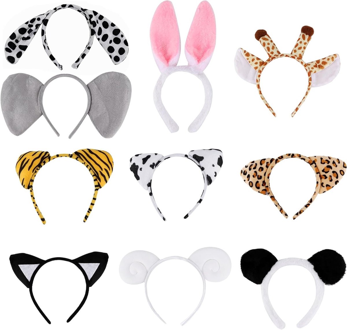 10 stuks dierenhaarbanden met oren, hoofdbanden voor kinderen en volwassenen, kostuumaccessoires voor carnaval, verjaardag en Halloween