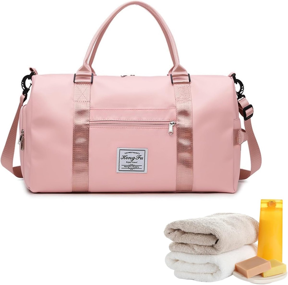 SnelShoppen - Roze Sporttas Dames, Grote Fitnesstas met Waterdicht Nat Vak, Verstelbare Reistas met Schoenenvak voor Camping, Outdoor en Fitness