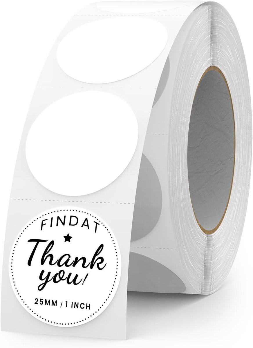 SnelShoppen - Witte Ronde Thermische Labels 25mm Roll Vinyl Cirkel Printbaar Zelfklevend 500 Stuks Voor Kantoorgebruik, Logo Ontwerp, QR Codes
