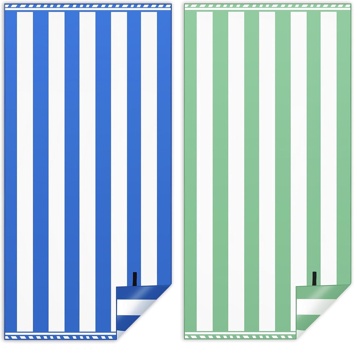 SnelShoppen - XXL Strandlaken Set van 2 - 90 x 180 cm - Sneldrogend Microfiber - Zandvrij Badhanddoek - Donkerblauw en Groen - Perfect voor Vakantie,