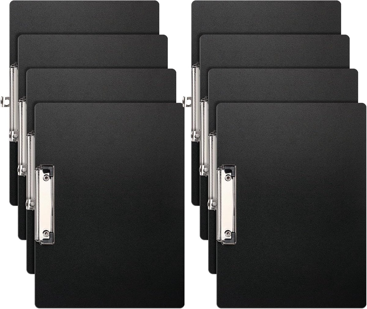 SnelShoppen - 8 Pack A4 Clipboard met Penhouder, Horizontale Clipboards voor Kantoor, School, Zakelijk, Zwart, Hoge Kwaliteit, PP Plastic, 23x32 cm