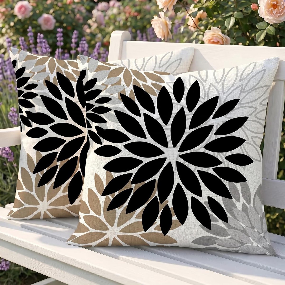 Set van 2 Weerbestendige Buiten Kussenhoezen 40 x 40 cm, Dubbelzijdig Patroon, Modern Design, Bloemenprint, Decoratief voor Tuinmeubelen en Sofa
