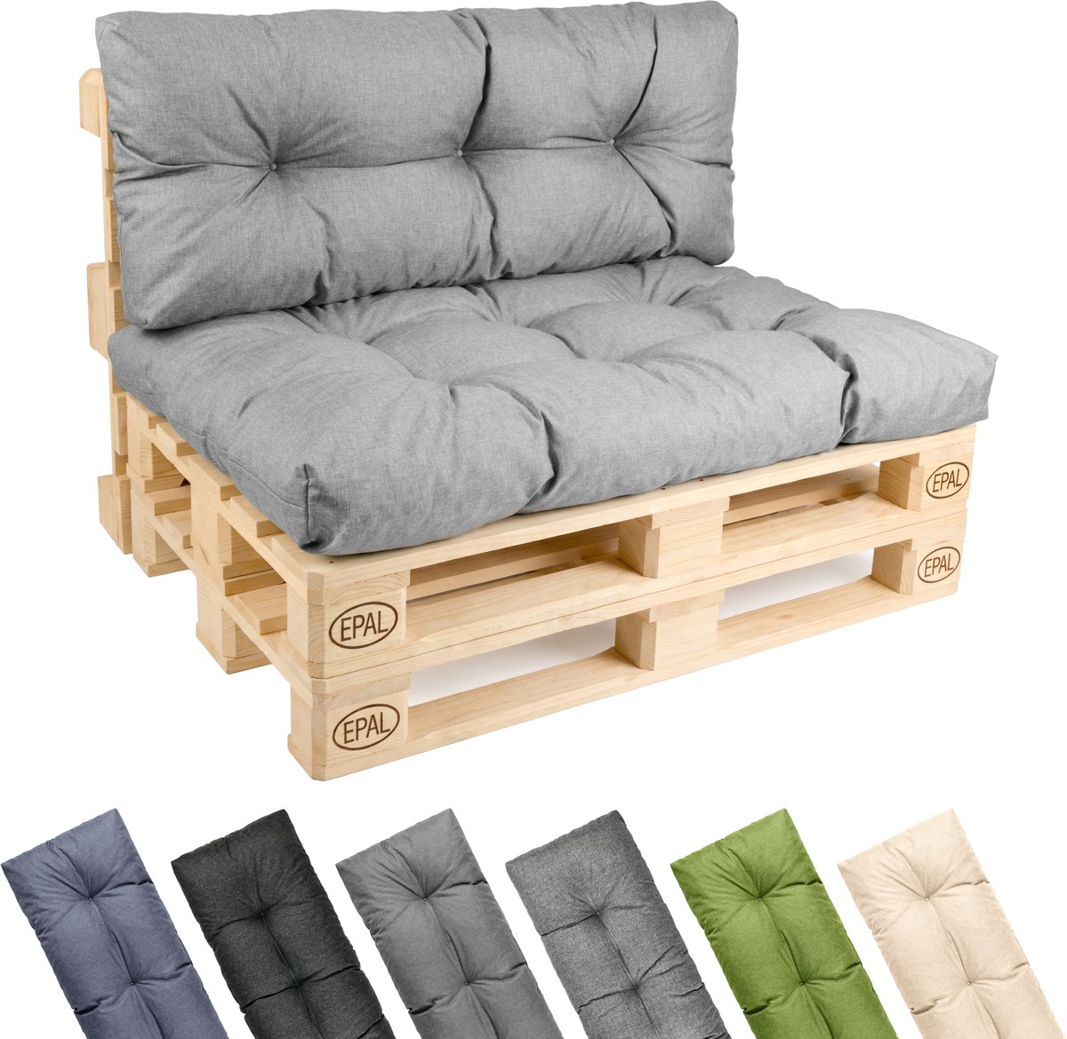 Garronda Palletkussen Set 2-delig Waterafstotend UV- en Waterbestendig voor Palletbank GD-0252 Lichtgrijs