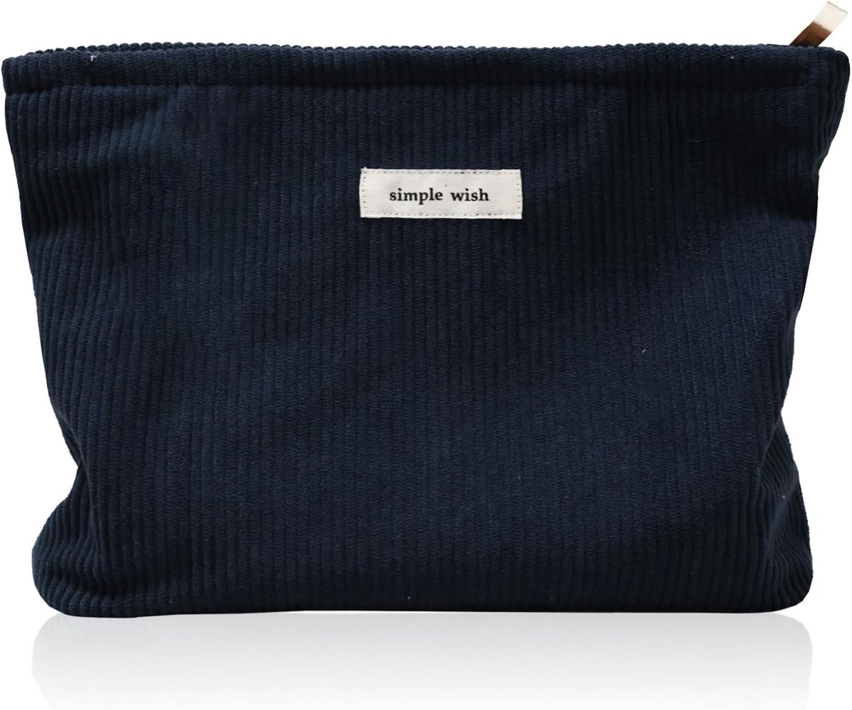 SnelShoppen - Toiletry Bag Vrouwen Cosmetica Tas Reisaccessoires Corduroy Make-up Tas Donkerblauw Grote Capaciteit voor School Reizen Zakelijke Reizen