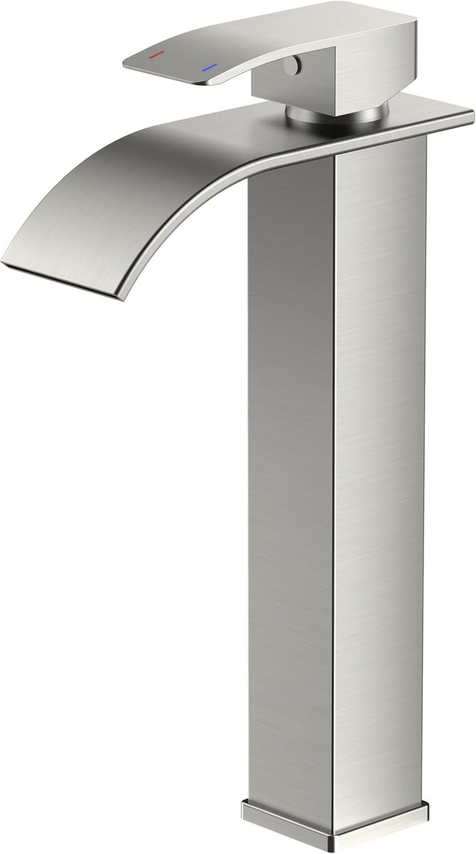 SnelShoppen - Waterfall Badkraan, Mengkraan voor Wastafel met Hoogte 220MM, Waterbesparend en Energiezuinig, Geborsteld Nikkel, Ideaal voor Badkamer e