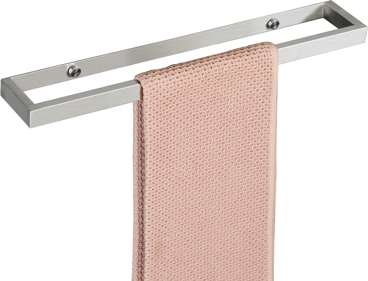 SnelShoppen - Towel Holder zonder Boren, 40 cm, Handdoekenrek, Zelfklevend of voor Boren, Wandmontage, Geborsteld RVS, Badhanddoekenhouder voor Badkam