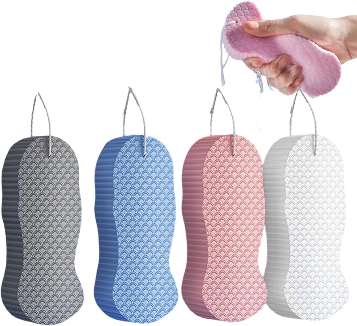 SnelShoppen - 4 Stuks Super Zachte Peeling Bad Spons, Herbruikbare Douche Spons Tegen Dode Huid, Zachte Lichaam Exfoliërende Spons voor Volwassenen, K
