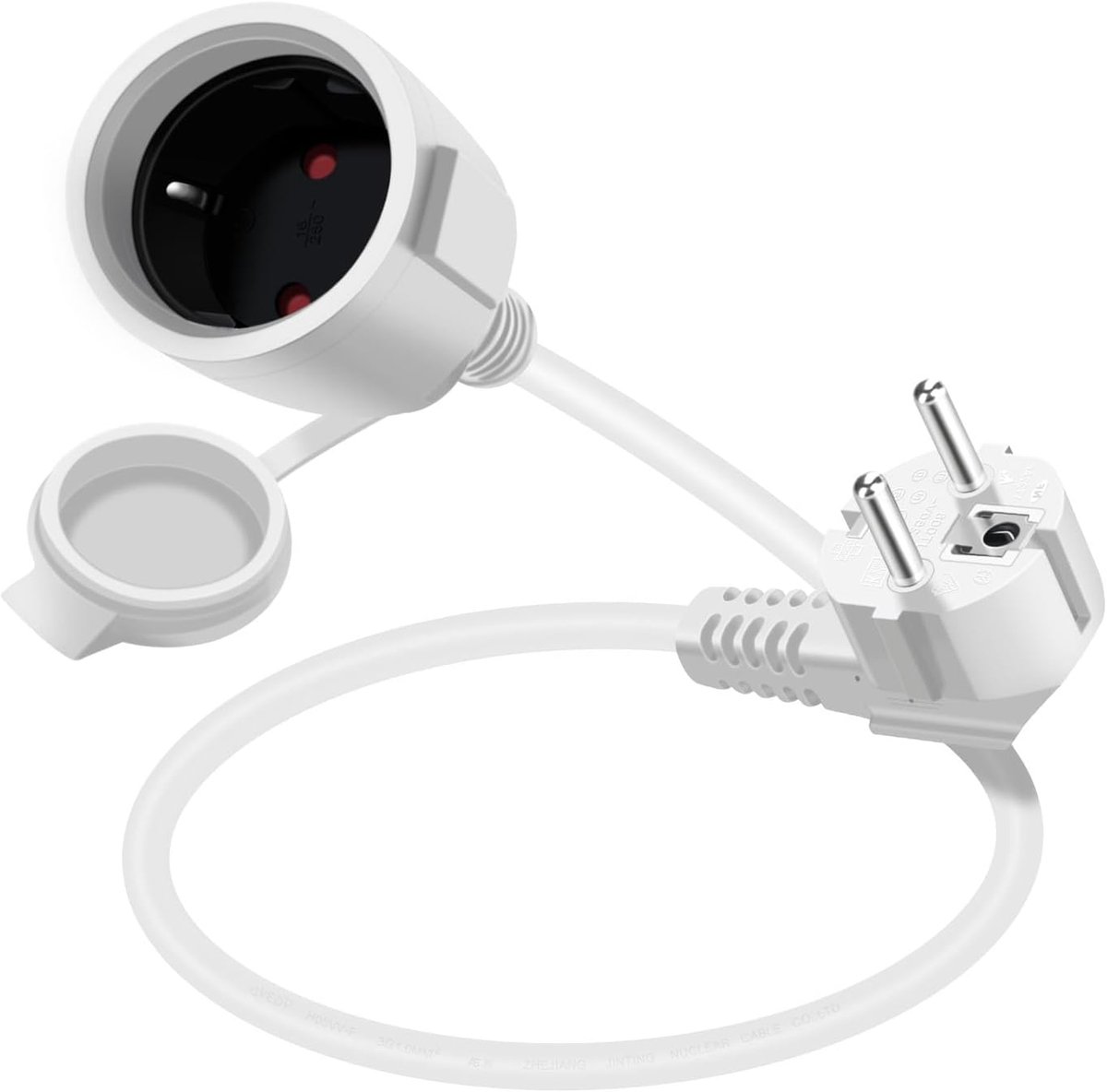 SnelShoppen - Schuko verlengkabel kort 16 A 250 V 90 graden met geaarding, buitengebruik IP44, 0.5 m wit - Ideaal voor tuin, camping en feestjes