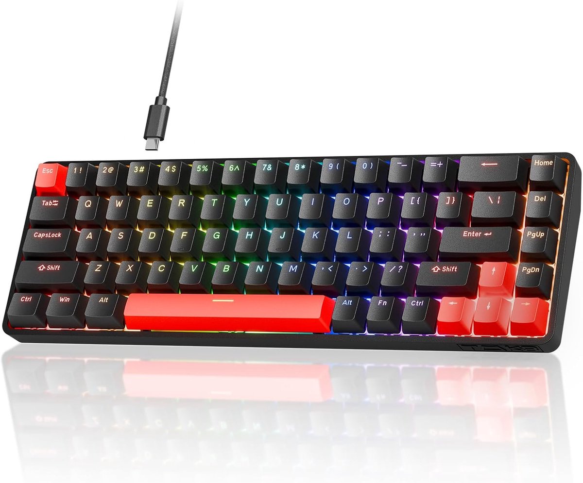 SnelShoppen - Compact Gaming Toetsenbord met RGB Verlichting, Mechanische Switches, 68 Toetsen, Snelle Reactietijd, N-Key Rollover, Type C Verbinding,