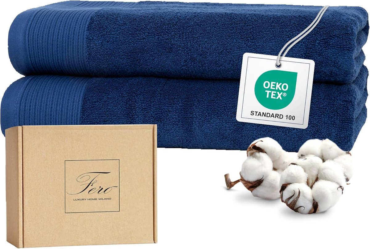 SnelShoppen - Luxe Badhanddoeken Set van 2 - 100% Katoen, Oeko-Tex, 550 g/m², Zacht en Absorberend, 70 x 140 cm, Navy Blauw, Perfect voor Bad en Douch