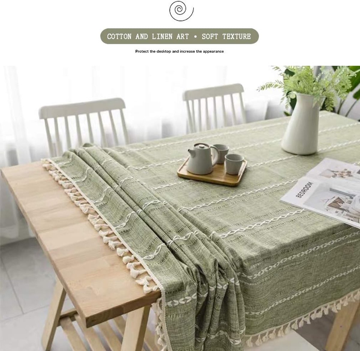 SnelShoppen - Pahajim Tafellaken Klein Waterdicht Katoen Linnen Tafelkleed Groen Strepen 140x140cm Voor Keuken en Buiten - Stijlvol en Duurzaam