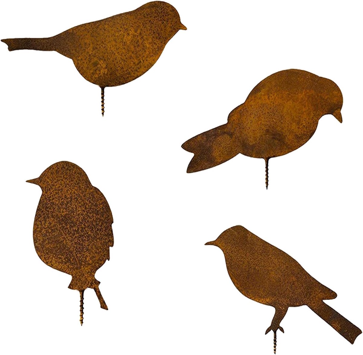 SnelShoppen - 4 Delige Rustige Vogels met Roest Effect IJzer - Weerbestendig en Onderhoudsvrij voor Tuin, Raam, Hek - Hoogwaardige Legering, Decoratie