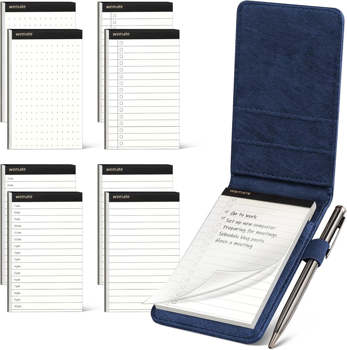 SnelShoppen - 10 Delige Notitieboek Houder Set - Mini Pocket Notepad met 8 Memo Boek Navullingen en Metaal Pen - Perfect voor Vergaderingen, Notities,