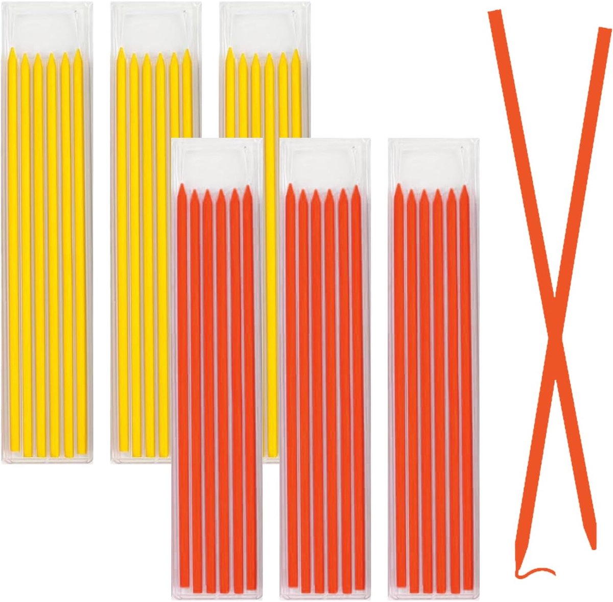 SnelShoppen - 36 Stuks 2.8 mm Houtbewerkingspotlood Navullingen, Robuuste Marker met Diepe Gaten, Grijs, Rood, Geel, Voor Architectuur Tekeningen, Bou