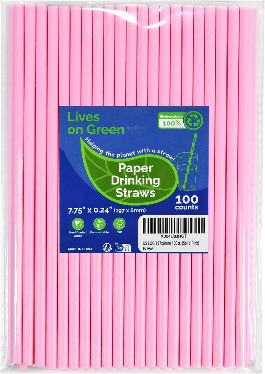 SnelShoppen - Disposable Papieren Rietjes 19,8 cm - 100 Stuks - Solid Pink - Ideaal voor Feesten, Verjaardagen, Bruiloften, Babyshowers, Cocktailbars