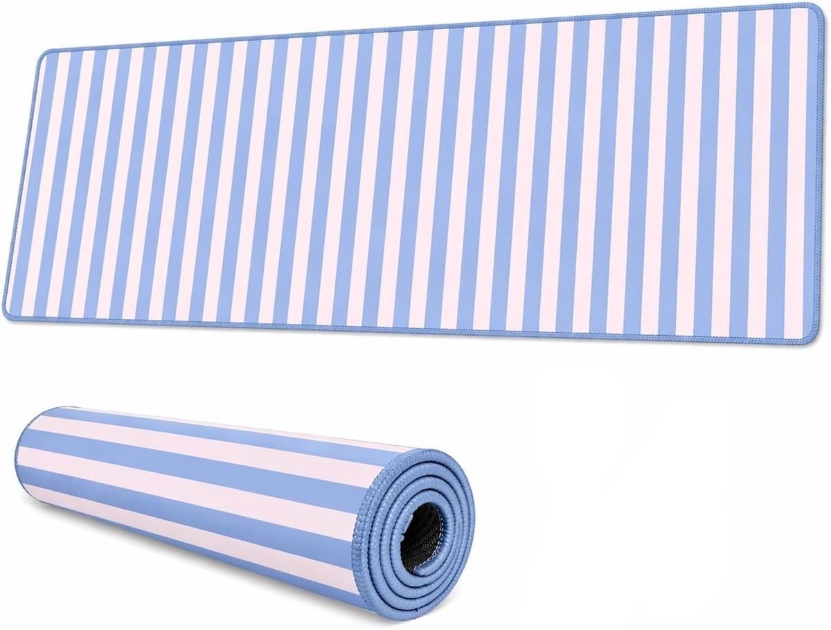 SnelShoppen - Zartrosa Gestreepte XXL Muismat 800 x 300 x 3 mm, Antislip Bureauonderlegger voor Gaming, Kantoor en Thuisgebruik, Zachte Bureaumat met
