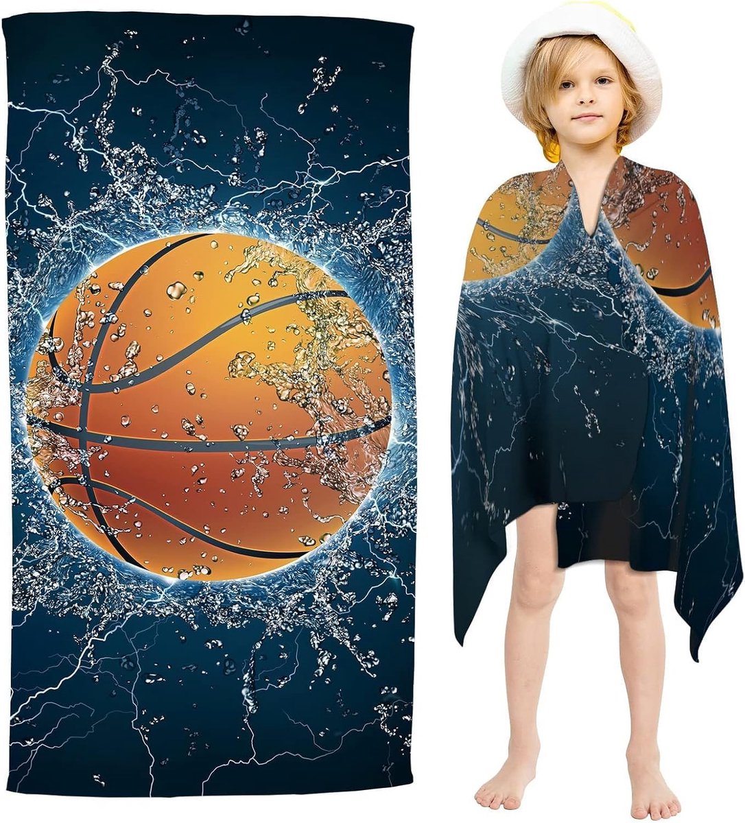 SnelShoppen - Strandhanddoek Basketball - Sportieve Strandhanddoek 75 x 150 cm - Ideaal voor Strand, Zwembad, Verjaardagscadeau - Kleurrijk en Uniek O