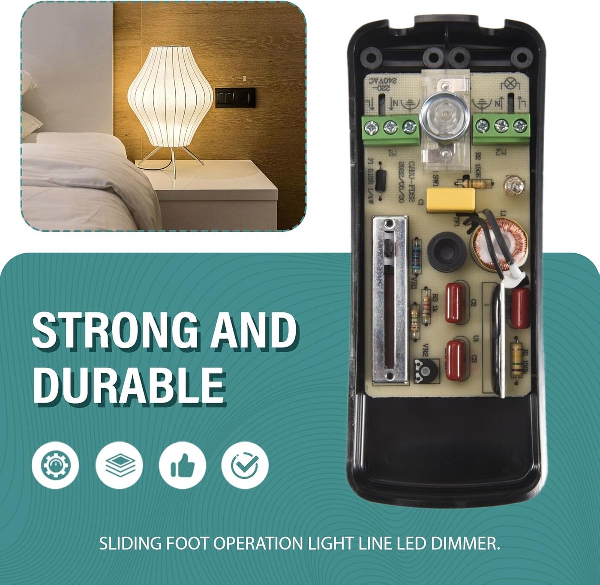 SnelShoppen - 220V Voetdimmer Schakelaar, Voetbediende LED Dimmer met Volledige Bereik, Inline Slider voor Tafellampen, Nachtlampen, Decoratielampen