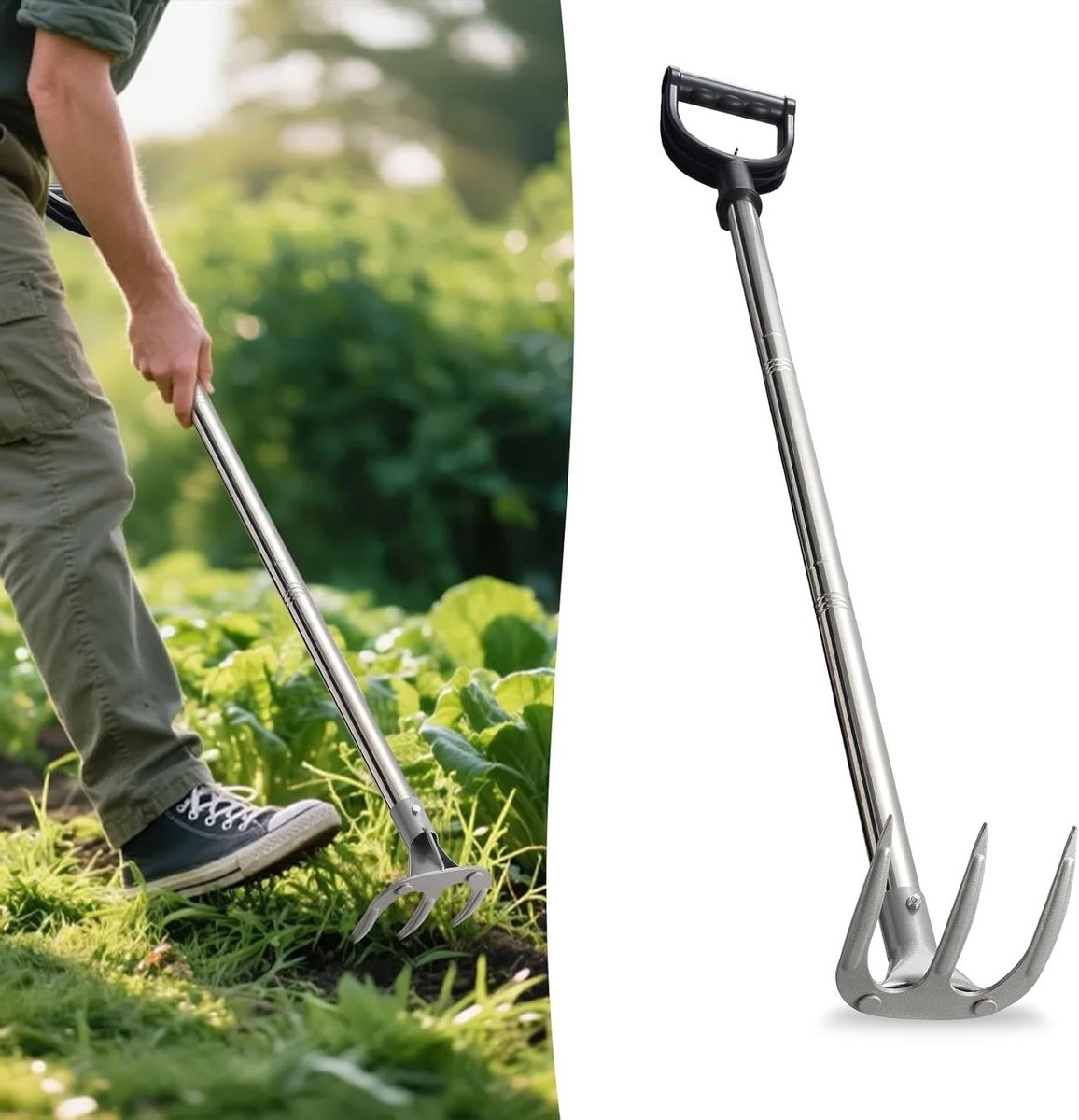 Elegante Zilveren Tuinhak 50" voor Tuinieren, Buitenactiviteiten en Comfortabel Gebruik