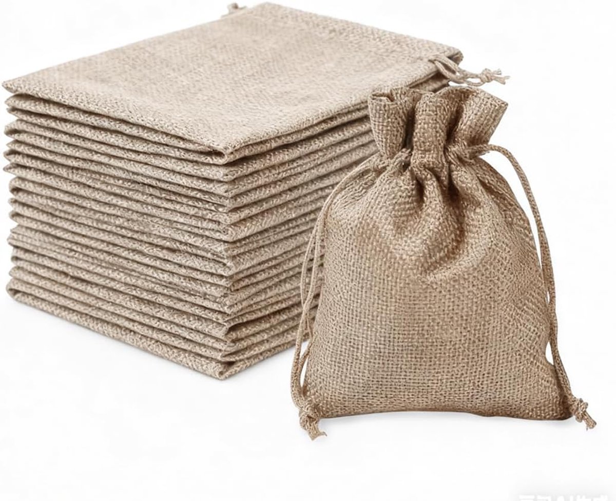 SnelShoppen - Pack van 30 Herbruikbare Jute Trekkoordtassen Katoen Linnen 7x9 cm - Ideaal voor Geschenken, Trouwen, Sieraden, Feestjes