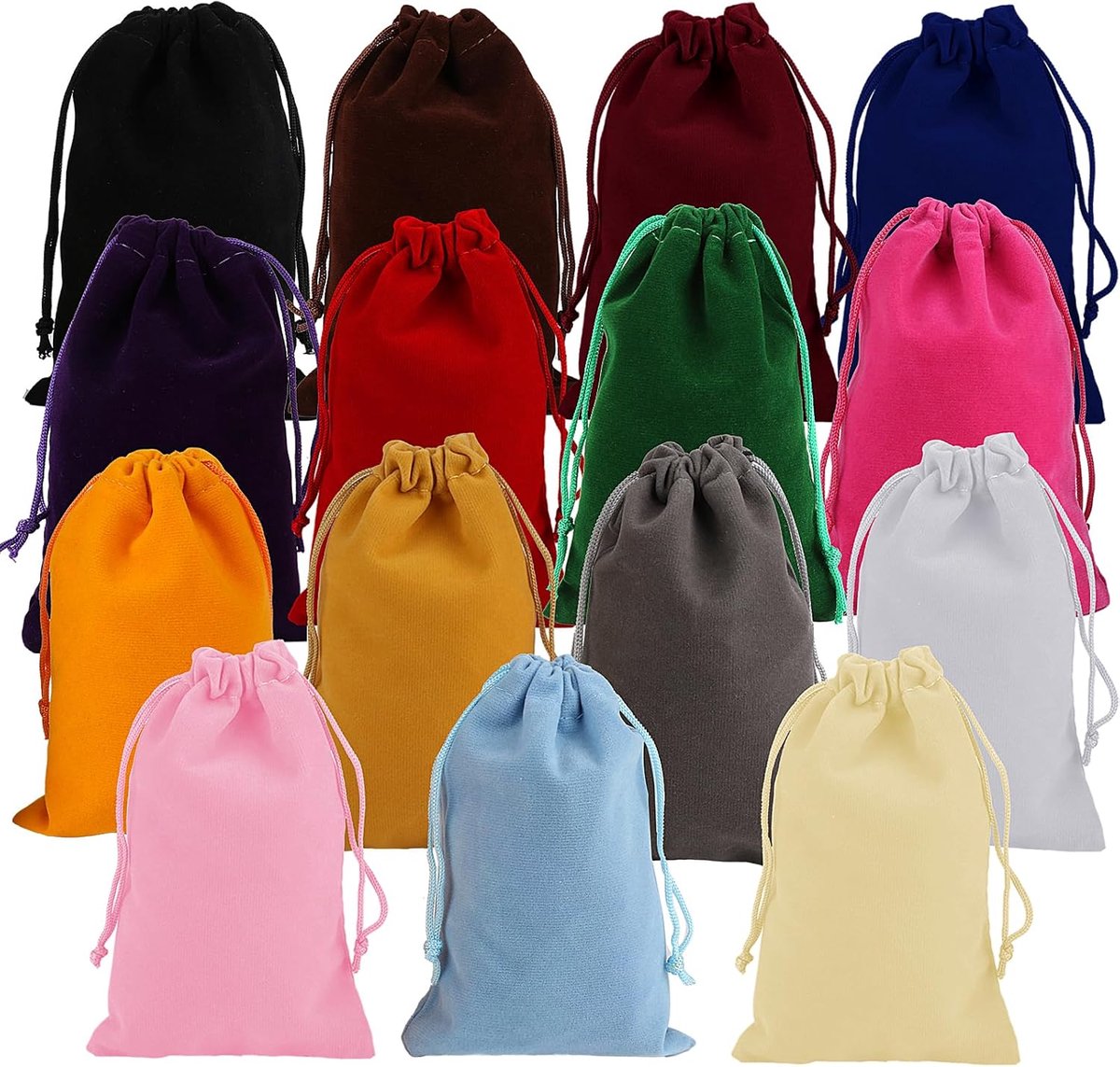 SnelShoppen - 15 Stuks 10x15 cm Kleurige Fluwelen Zakjes, Trekkoord Tassen voor Sieraden, Mini Cube Tassen voor Verpakking van Ringen en Cadeaus