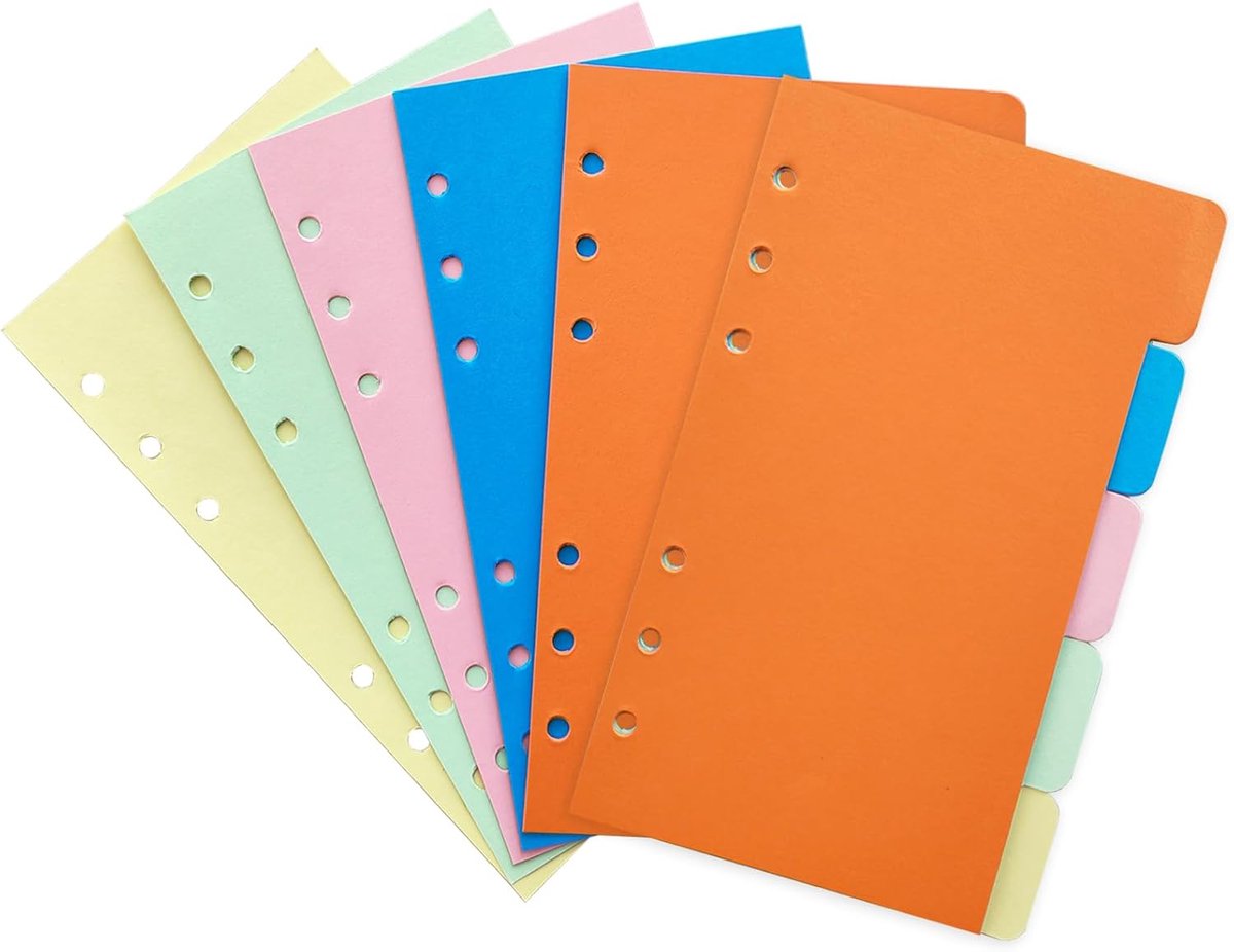 Ringmapverdelers - Indexbladen - Documenten Sorteren - 5 Kleuren Tabs - A6 Formaat - Multicolor