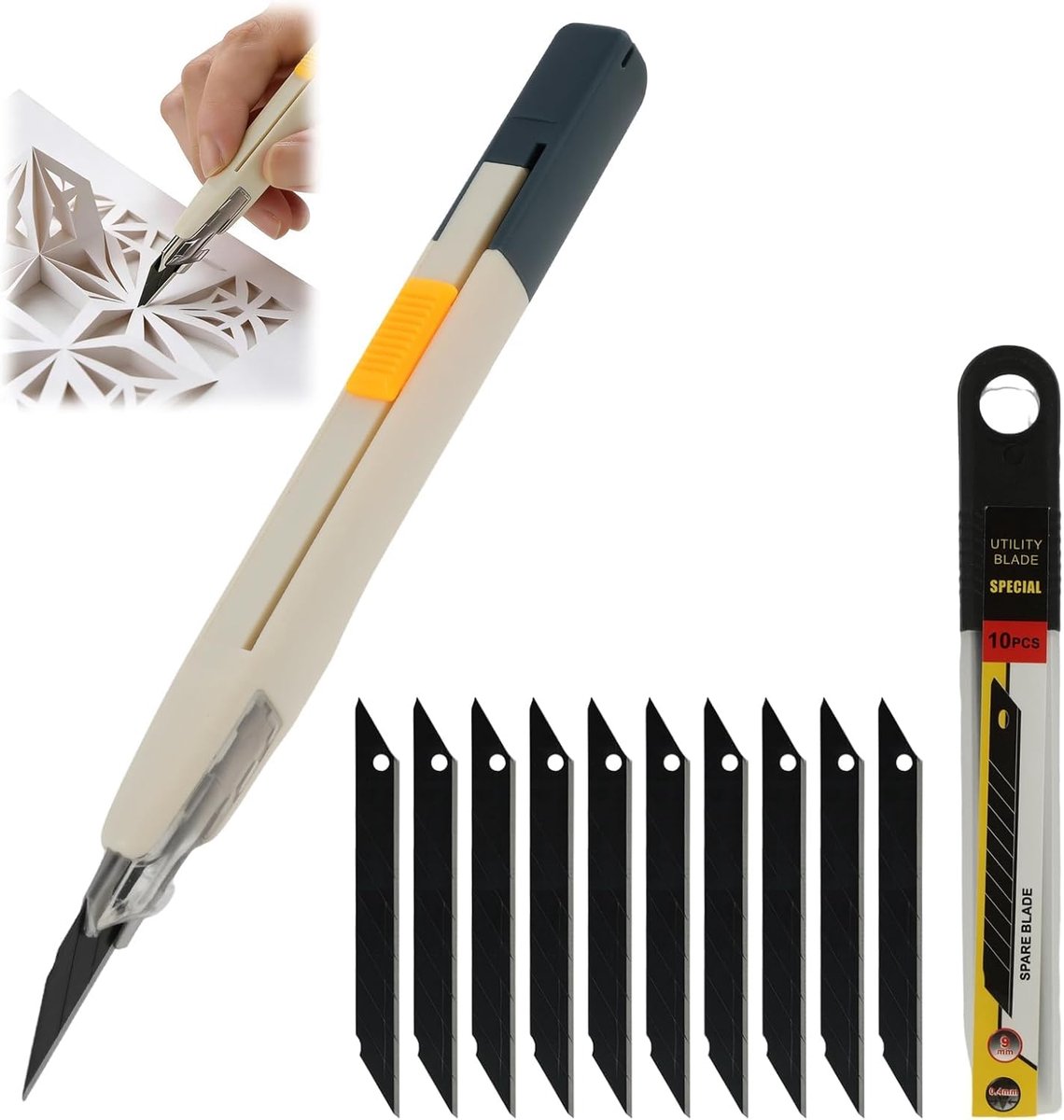 SnelShoppen - High-precision craft knife met 10 scherpe bladen - 30 graden multifunctionele snijder voor kunst - anti-oscillatie systeem en ergonomisc