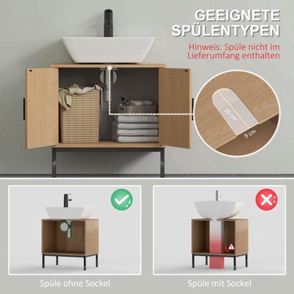 Badkamerkast – Badkamermeubel – Kolomkast – Opbergkast – Wastafelonderkast – Boho Stijl – 