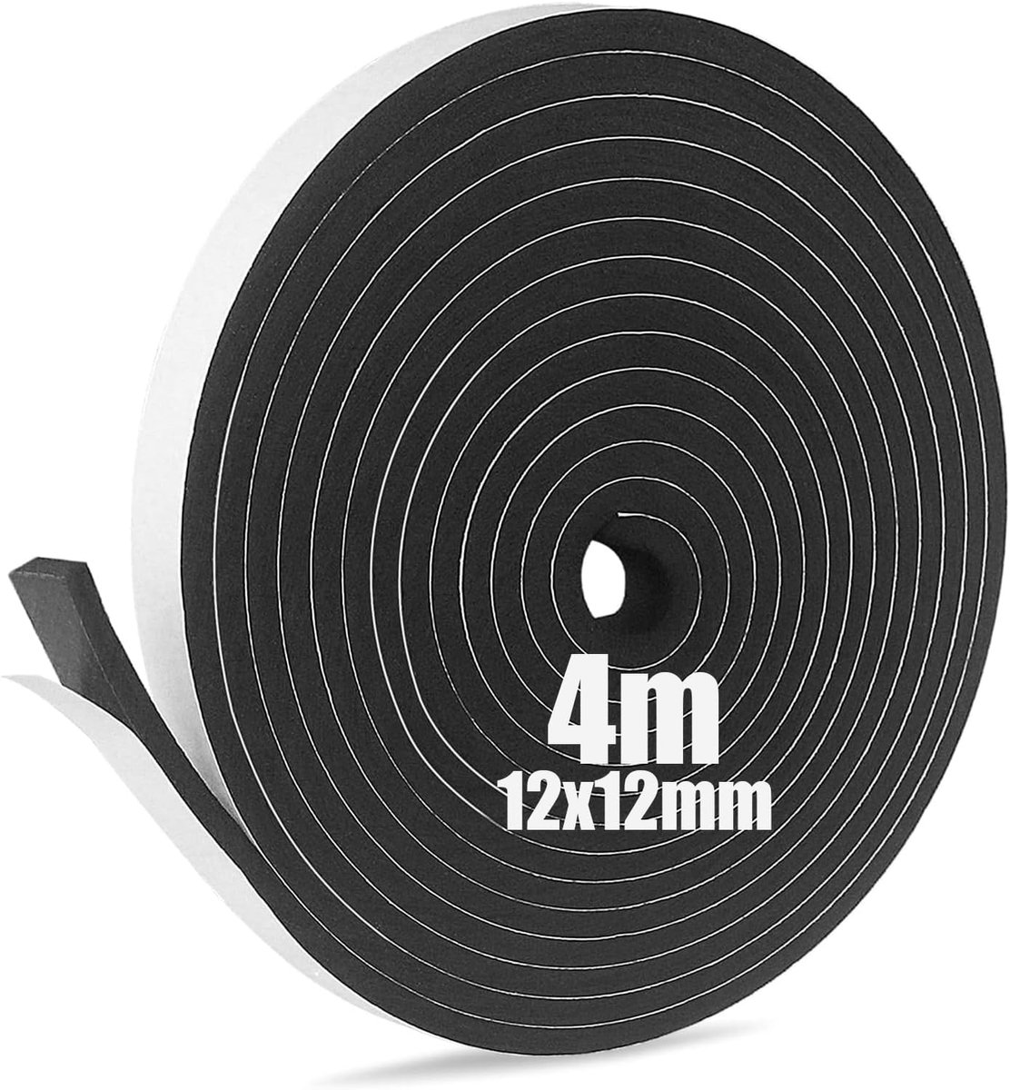 SnelShoppen - Foam Tape - Zelfklevende Foamstrip 12mm x 12mm x 4m - Weerbestendige Deurlijst - Geluidsisolatie en Draagkrachtige Anti-Collisie Strip v