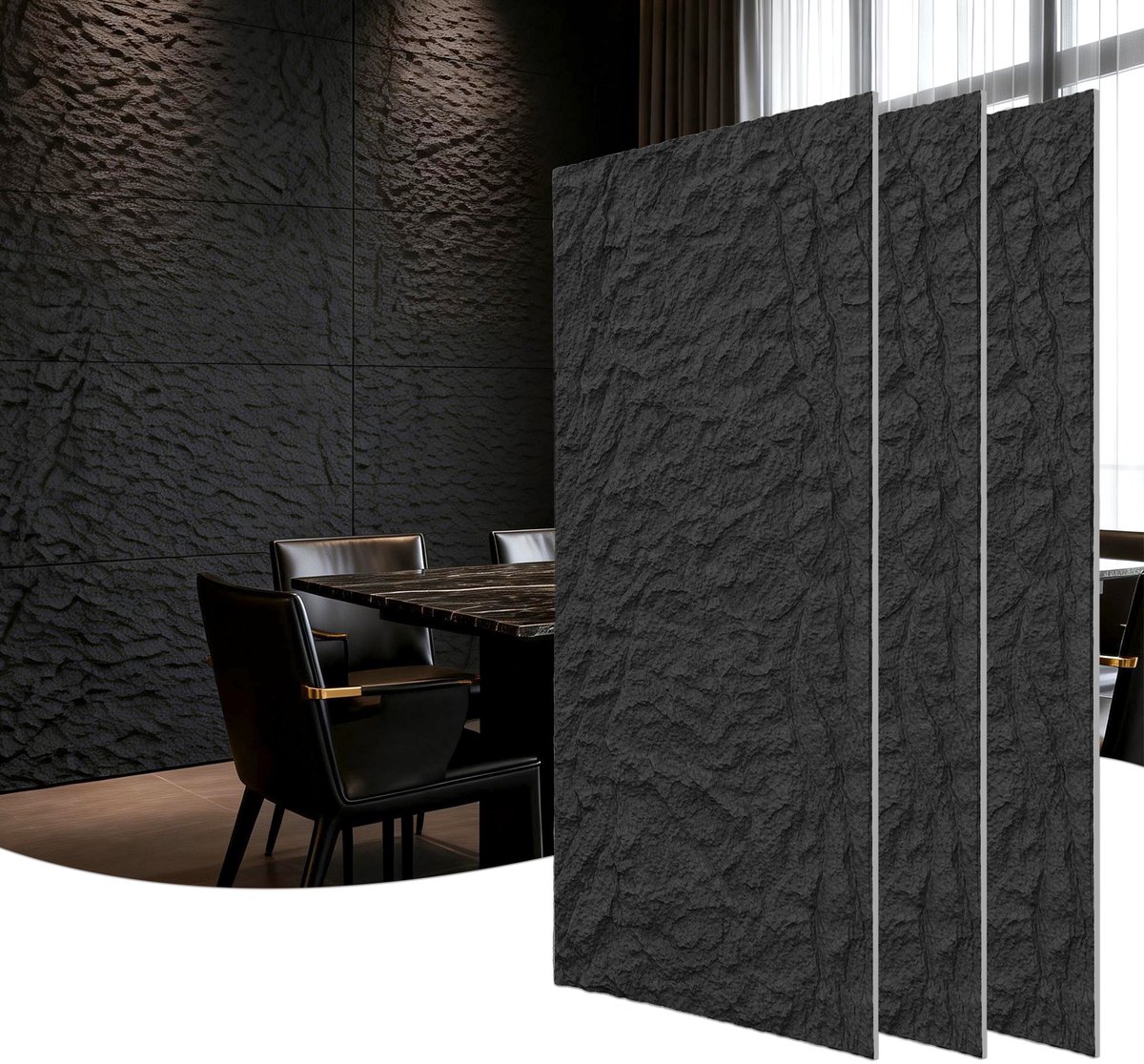 Froadp 6 stuks Plaatwerk met rotslook, 120 x 63 cm,5 cm dik wandpanelen, PU-wandbekleding Donkergrijs
